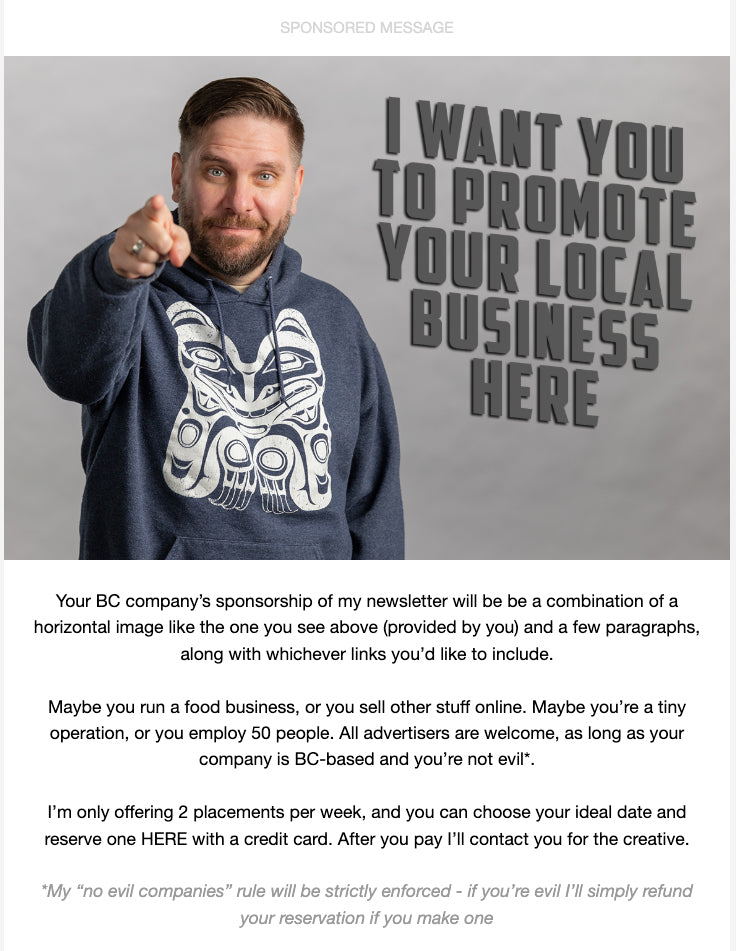 Sponsorship of BC Bob's Weekly Newsletter - 2025